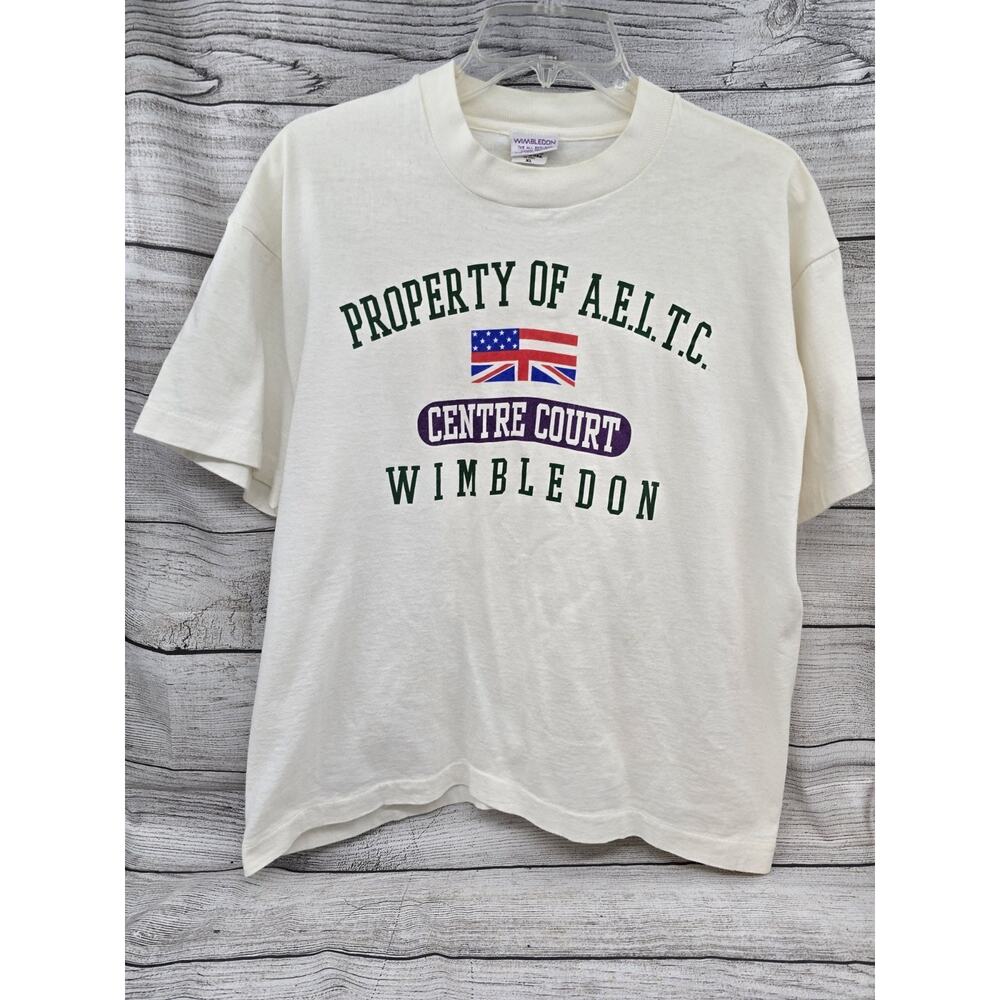 Vintage Wimbledon 93 Shirt Mens XL White London England Single Stitch Tennis 90s